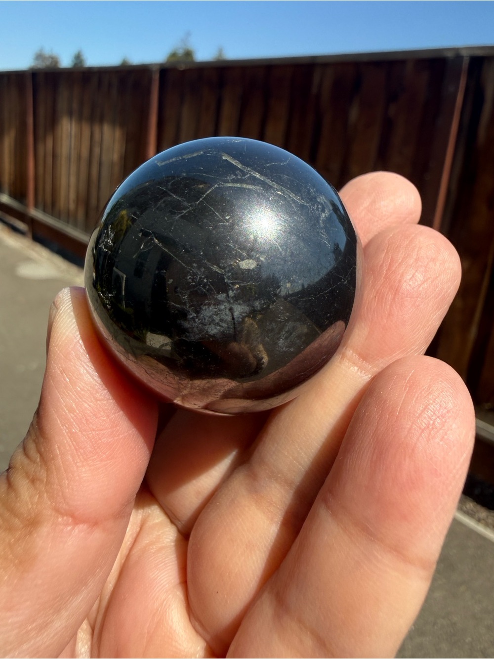 40mm Polished Shungite Sphere Crystal Ball Pyrite Veins 1.57"